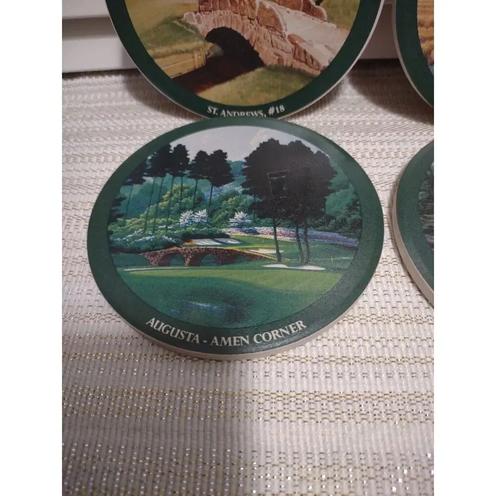 Famous Golf Hole Course Ceramic Coasters Absorbs Liquid Sandstone Set of 4